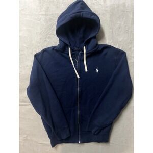 Polo Ralph Lauren Mens XL Navy Blue Full Zip Waffle Lined Hoodie White Pony Logo